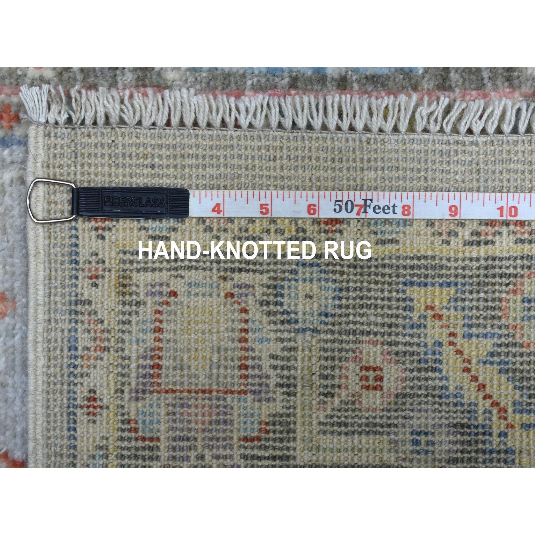 XXI secolo e contemporaneo Tappeto Runner XL Orientale in Lana Lucida Annodato a Mano Grigio Angora Oushak 2'5 