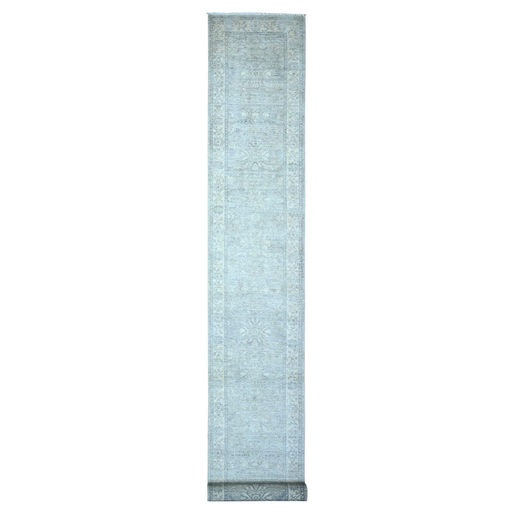 2
5 "x17
10" Harbor Gray Wool Natural Dyes Fine Peshawar XL Runner Oriental Rug