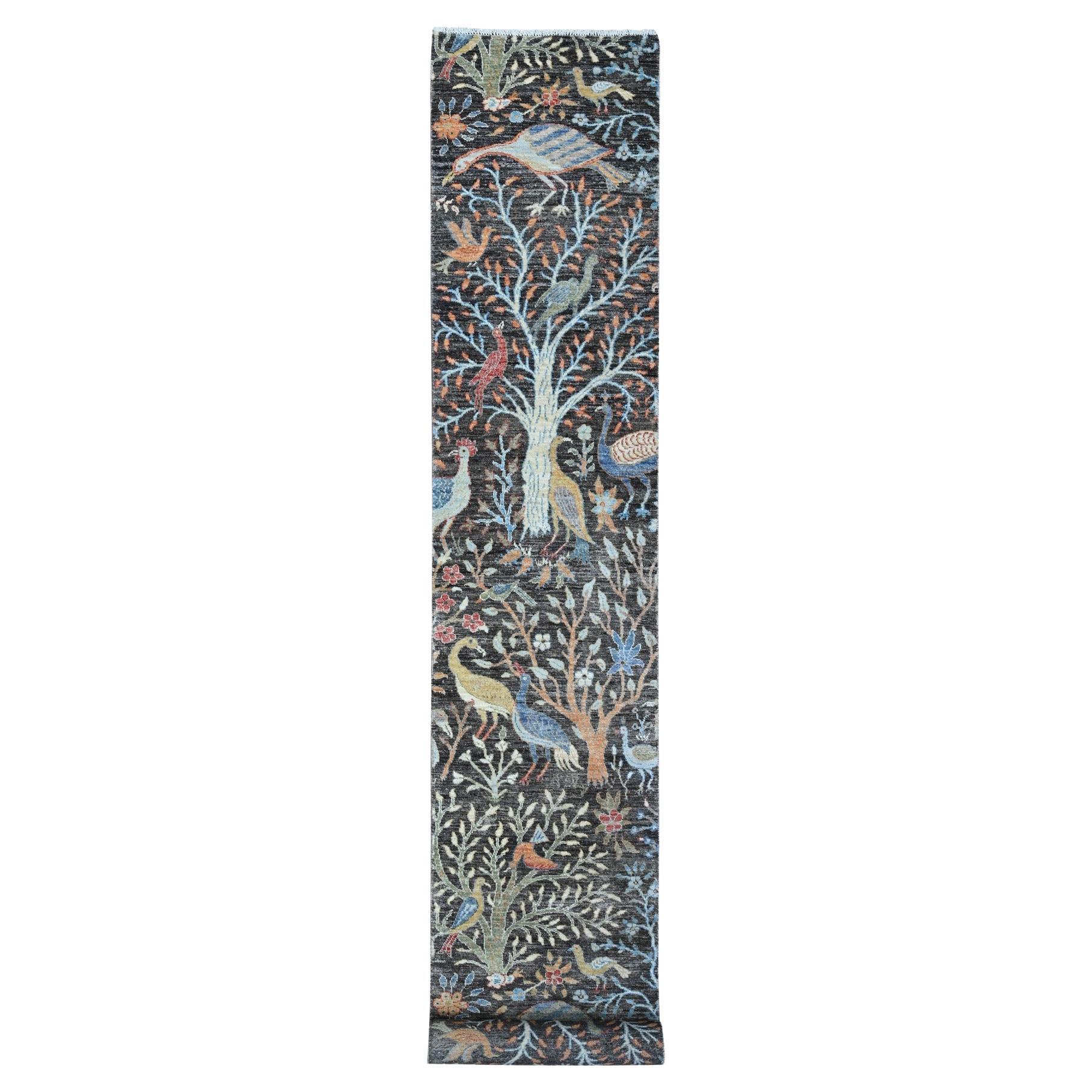 2'5 "x17'9" Gray Hand Knotted Wool Peshawar Birds Paradise XL Runner Oriental Rugs