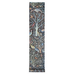 2'5 "x17'9" Graue handgeknüpfte Wolle Peshawar Birds Paradise XL Läufer Orientteppich
