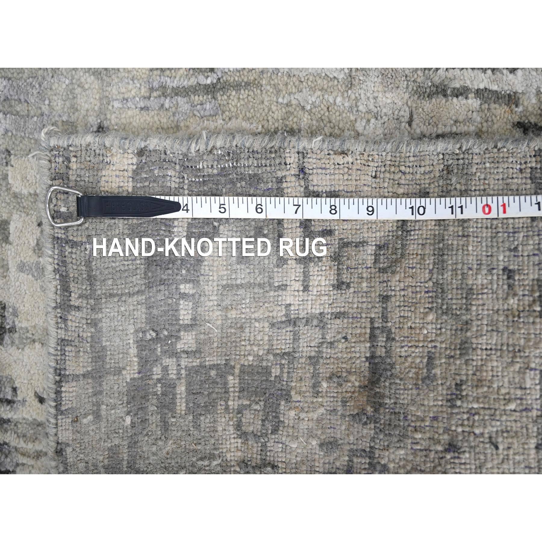 Seta Tappeto Runner XL astratto rustico grigio in lana e seta annodato a mano 2'5 