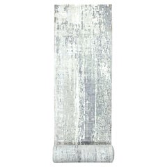 2
5 "x18
Rustikaler Grauer Wolle und Seide Handgeknüpft Abstrakt XL Läufer Teppich