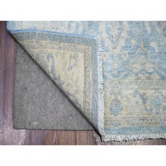 2'5"x18'10" Columbia Blue Wool Hand Knotted Finer Peshawar Oriental Rug