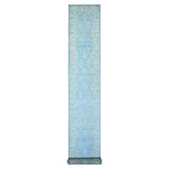 2'5"x18'10" Columbia Blue Wool Hand Knotted Finer Peshawar Oriental Rug