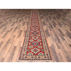 2'5 "x18'9" Rot Kazak Geometrische Medaillons Design Hand geknüpft Wolle Läufer Teppich
