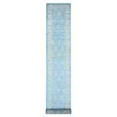 Alfombra Oriental XL Anudada a Mano de Lana de Peshawar Azul Cielo de 2'5 "x18'9