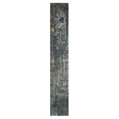 2'5"x19'10" Battleship Gray Wool Hand Knotted Abstract Design XL Runner Rug