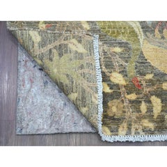 2'5"x19'9" Brown Peshawar Birds of Paradise Design Hand Knotted Wool Runner Rug