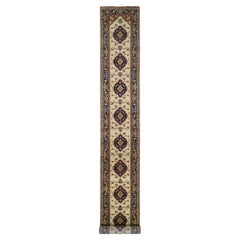 2'5"x19'9" ivoire, noué à la main, tapis de couloir oriental pliable Heriz Revival en laine XL
