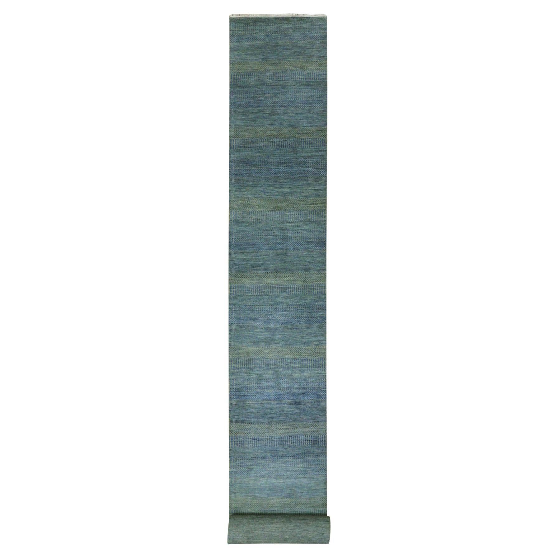 2'5 "x20' Aegean Blue Grass Design annodato a mano in lana tinta XL Runner Rugs