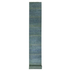 2'5"x20' Aegean Blue Grass Design Hand Knotted Dyed Wool XL Runner Rug