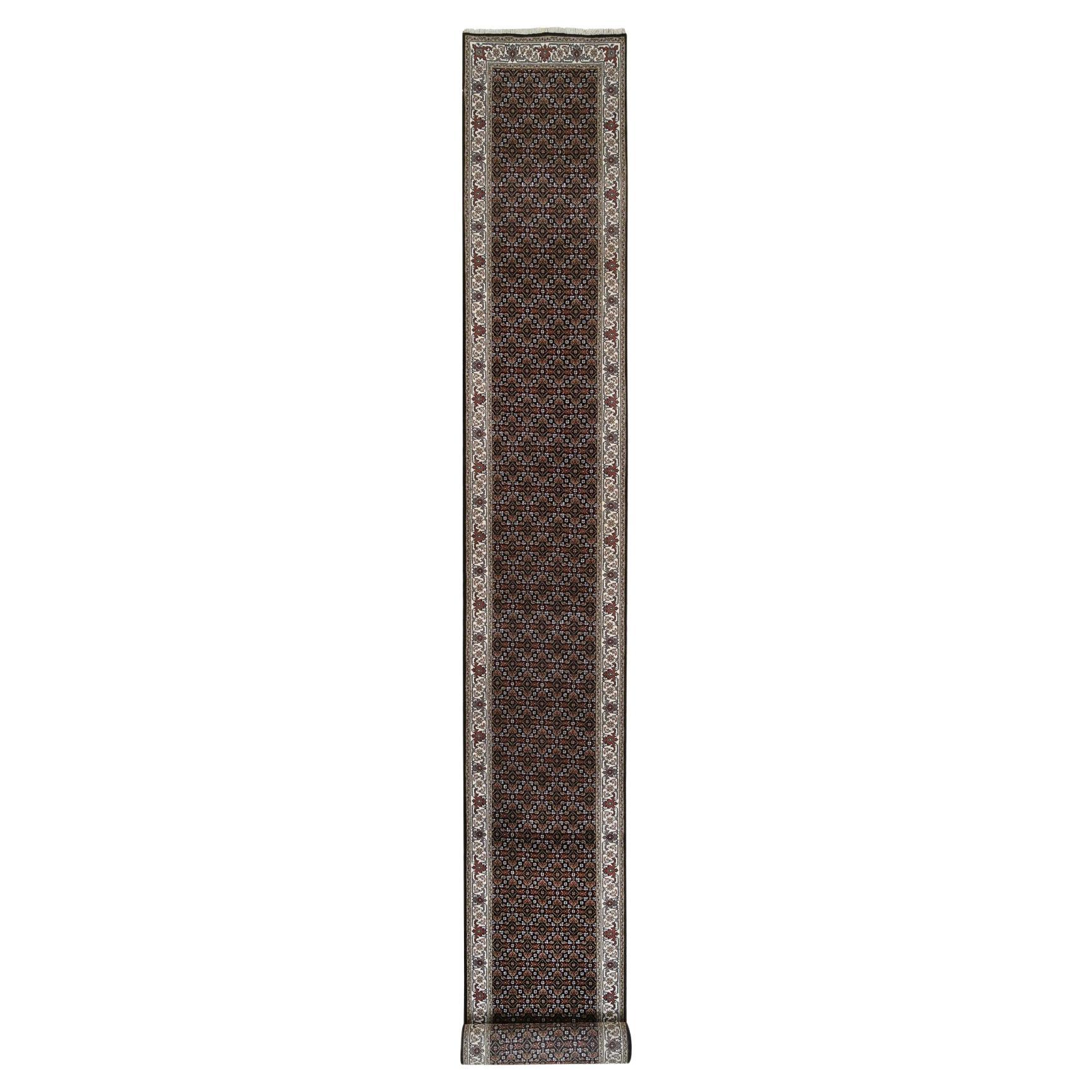2'5"x20' Black Hand Knotted 175 KPSI Wool and Silk Herati XL Runner Rug