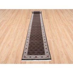 2'5"x20' Rich Black Herati Wool 175 KPSI Hand Knotted XL Runner Rug
