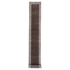 Tappeto Runner XL nero ricco di lana Herati 175 KPSI annodato a mano 2'5 "x20'