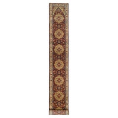 2'5"x20'1" Red, Antiqued Fine Heriz, Hand Spun Wool Hand Knotted XL Runner Rug