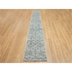 2'5"x20'5" Ivory Silk-Textured Wool Tabriz Hand Knotted Oriental XL Runner Rug