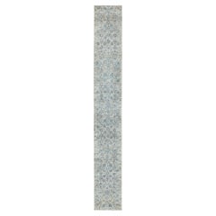 2'5"x20'5" Ivory Silk-Textured Wool Tabriz Hand Knotted Oriental XL Runner Rug