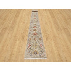 2'5"x22' Beige The Sunset Rosettes Wool and Silk Hand Knotted Runner Rug