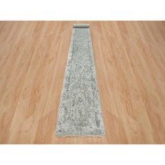 2'5"x22'Gray Wool & Pure Silk Zoroastrian Hand Knotted XL Runner Oriental Rug