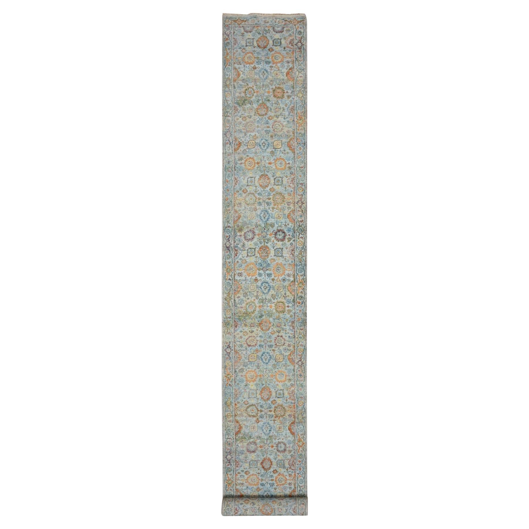 2
5 "x24
10" Baby Blue Sultanabad Reimagined Hand Knotted Pure Wool Runner Rug