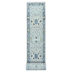 2'5"x30'4" Curio Gray 100% Wool Hand Knotted Oushak Floral Design XL Runner Rug