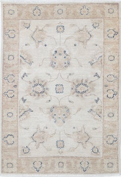2.5x3.7 ft Hand Knotted Beige Oushak Rug with All-Over Floral Design. 100% Wool