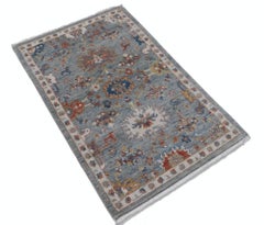 2'5"x4' Contemporary Turkish Area Rug, 100% Wool, Floral Oushak Accent Rug