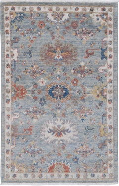 2'5"x4' Contemporary Turkish Area Rug, 100% Wool, Floral Oushak Accent Rug