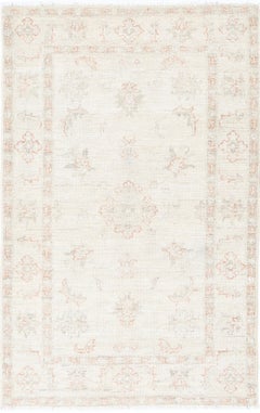 2.5x4 ft Hand Knotted Oushak Rug. Beige Accent Rug with Floral Design. 100% Wool