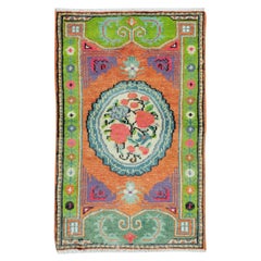 Alfombra Turca Ghiordes Vintage de 2,5x4 Pies Hecha a Mano con Diseño Floral