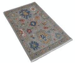 Alfombra Turca Moderna 2'5 "x4', Alfombra de Acento Oushak con Estampado Floral para Dormitorio
