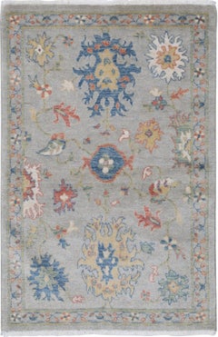 Alfombra Turca Moderna 2'5 "x4', Alfombra de Acento Oushak con Estampado Floral para Dormitorio