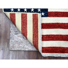 2'5"x4' Old Glory Red Wall Hanging American Flag Hand Knotted Soft Wool Rug