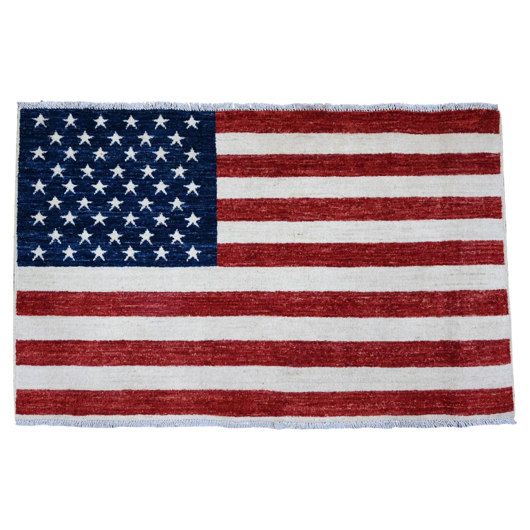 2'5 "x4' Old Glory Red Wall Hanging American Flag Tapis en laine douce noué à la main
