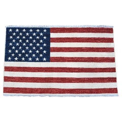 2
5"x4
 Red American Flag Hand Knotted Soft Wool Peshawar Wall Hanging Rug