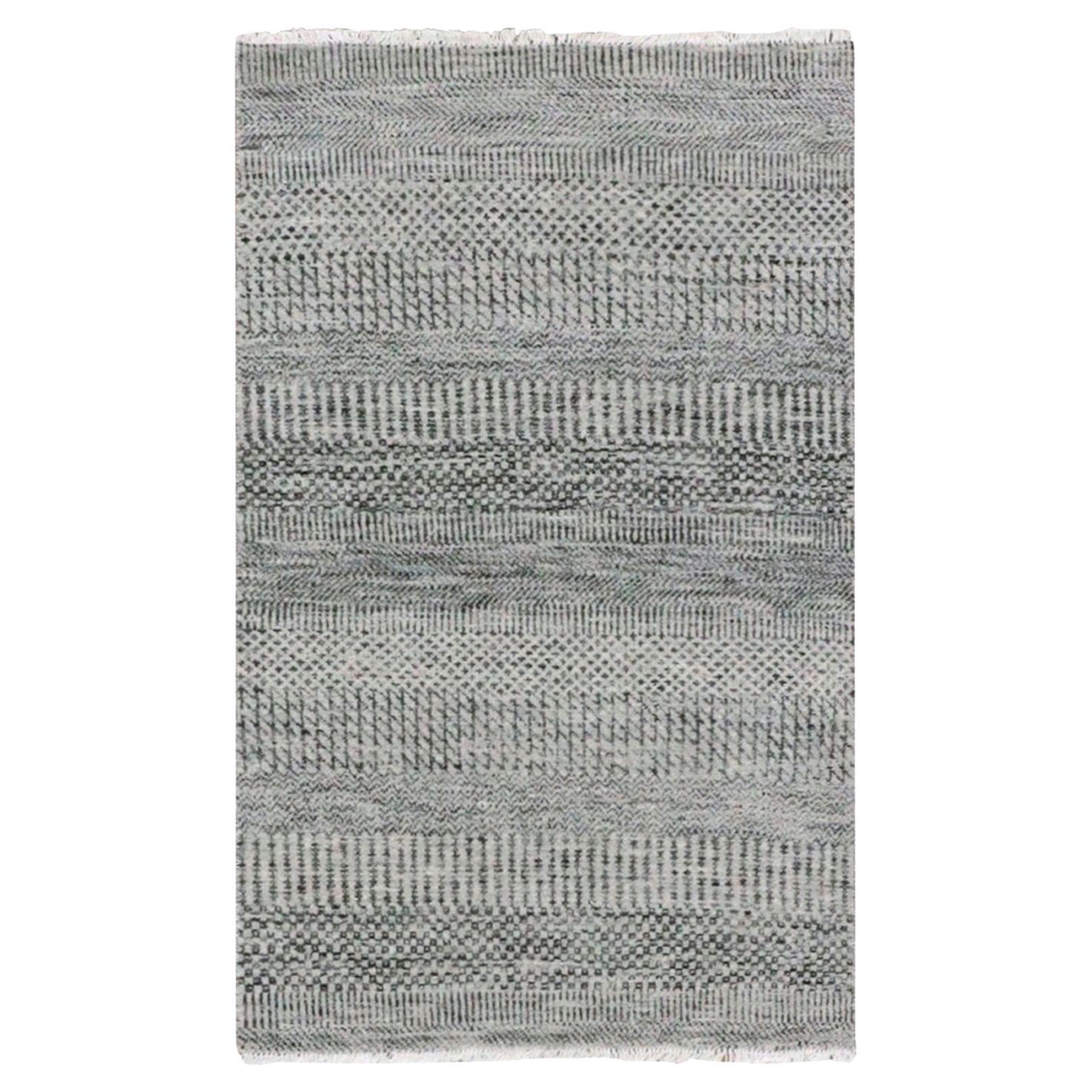 2
5 "x4
1" Ice Gray Grass Design Ungefärbt 100% Wolle Handgeknüpft Orientteppich