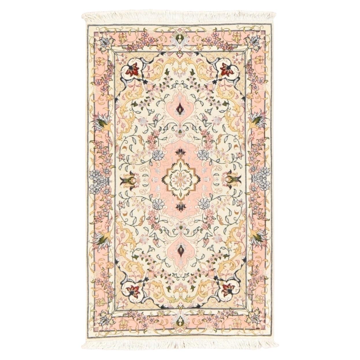 Rose Pink Hand Knotted Oriental Rug, Wool & Silk, 400 KPSI For Sale