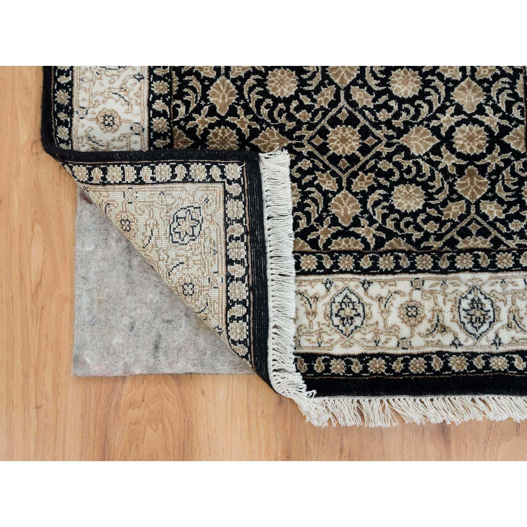 Medievale Tappeto Eerie Nero Annodato a Mano Herati Design 250 KPSI in Lana in vendita
