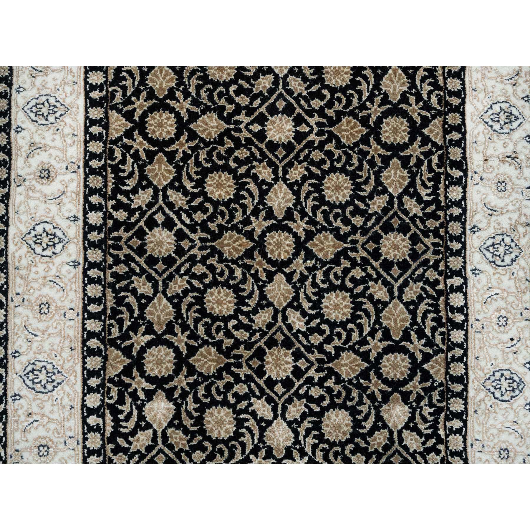 Tessuto a mano Tappeto Eerie Nero Annodato a Mano Herati Design 250 KPSI in Lana in vendita