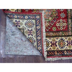 Tappeto rosso afghano Super Kazak Medallions Design annodato a mano in lana 2'5 "x4'8"