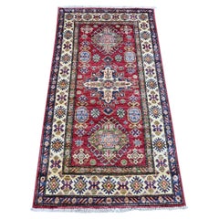 Tappeto rosso afghano Super Kazak Medallions Design annodato a mano in lana 2'5 "x4'8"