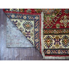 2'5"x4'8" Red Afghan Super Kazak with Medallions Design Hand Knotted Wool Rug