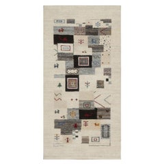 2'5 "x4'9" Blanco Lori Buft Gabbeh con  Figuras de animales Alfombra de lana anudada a mano