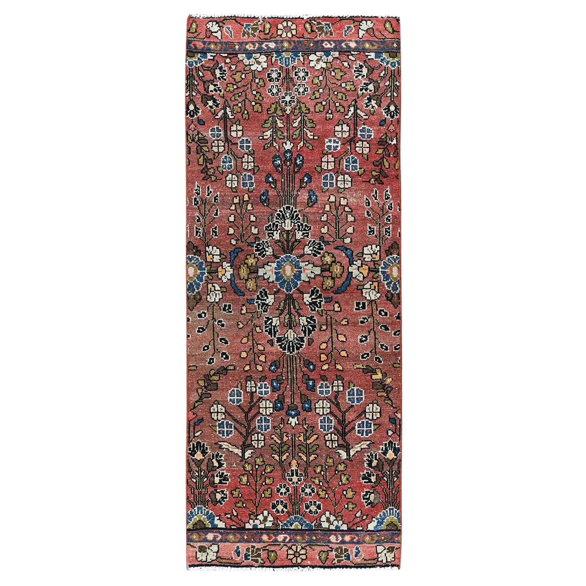 2'5 "x5'10" Rojo Rubor Vintage Persa Lilahan Alfombra Corta de Lana Anudada a Mano