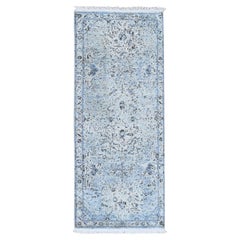 2'5 "x5'10" Distressed Oushak Reine Seide mit texturierter Wolle Handgeknüpft Läufer Ru