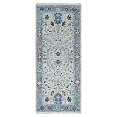 2'5"x5'10" Ivory Oushak with Floral Motifs Hand Knotted Pure Wool Runner Rug