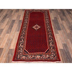 2'5"x5'10" Red Persian Sarouk Mir with Boteh Design Hand Knotted Wool Runner Rug