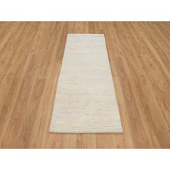2'5"x5'10" White 100% Wool Hand Knotted Lori Buft Gabbeh Modern Runner Rug