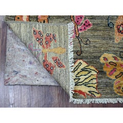 2'5"x5'9" Gray Afghan Peshawar Butterfly Design Hand Knotted Wool Runner Rug