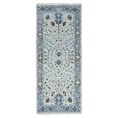 2'5"x5'9"  Tappeto orientale Runner in lana Oushak grigio annodato a mano con motivi floreali